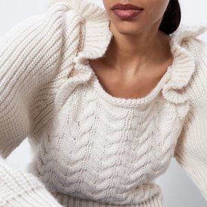 Zara Ruffle Chunky Cable Knit Sweater